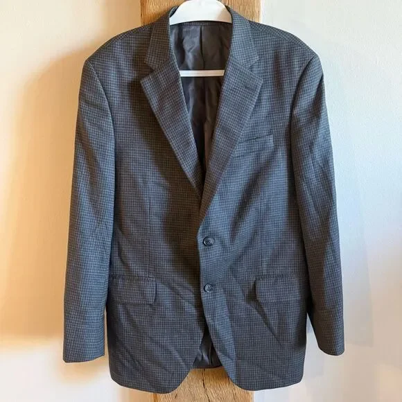 Peter Millar 100% Wool Plaid Gray Blazer Suit Jacket 42R - Picture 1 of 10